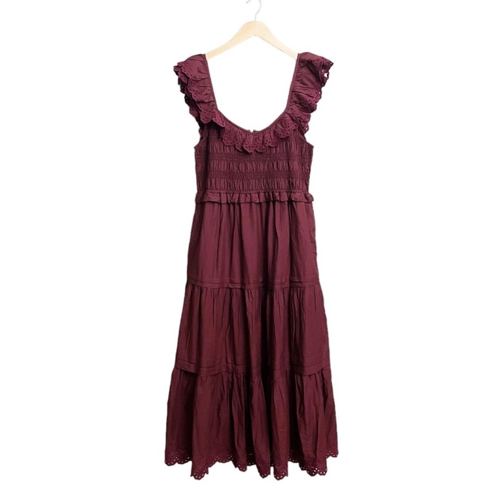 Madewell Maroon Ruffle Midi Dress Size 2